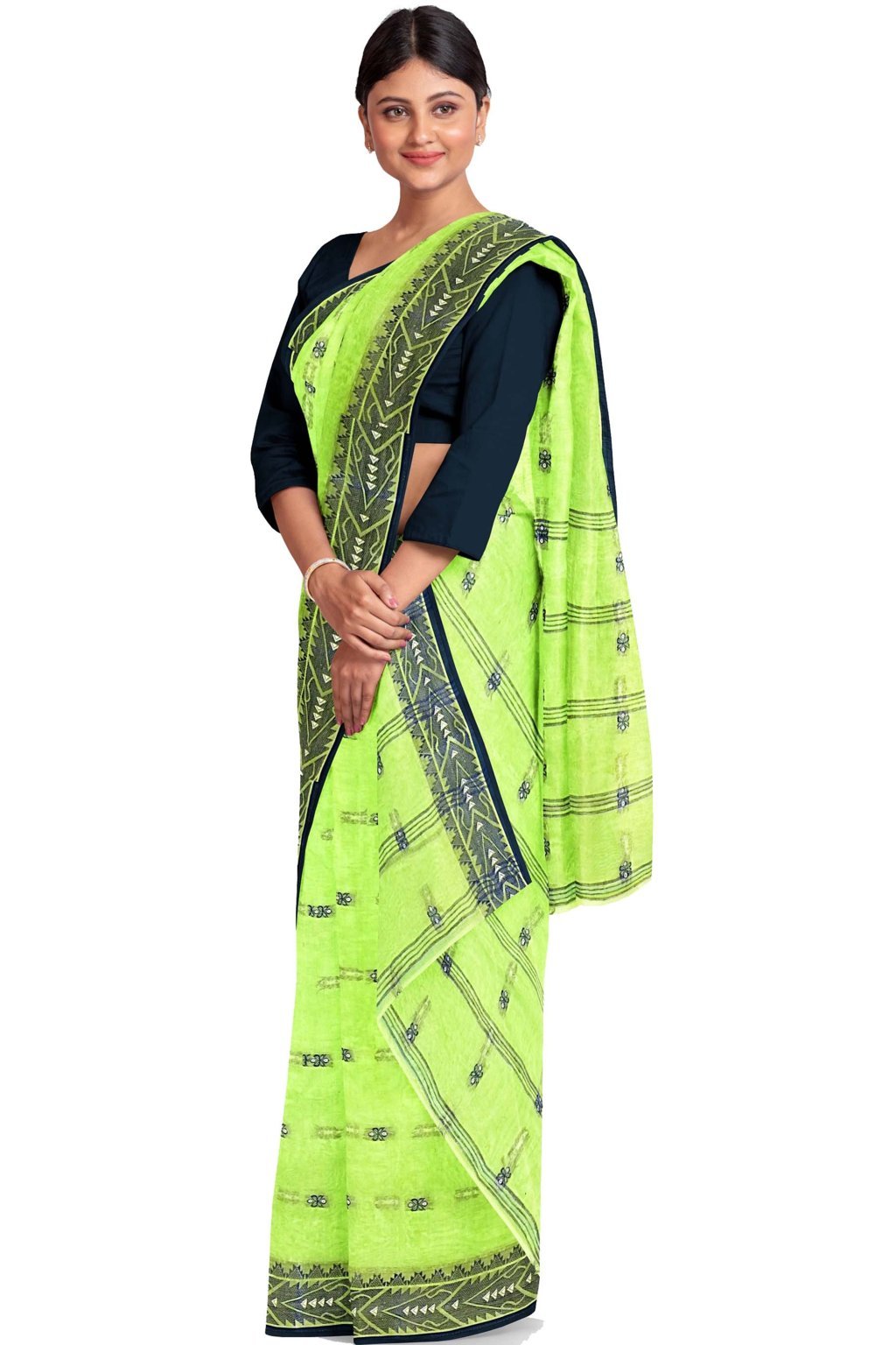 Dark Green Pure Cotton Urvi Tant Saree (1169)